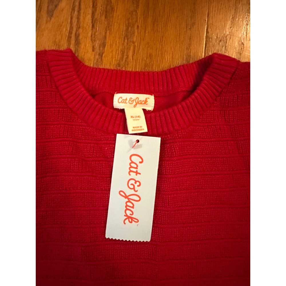 Cat & Jack Boys Red Textured Crewneck Cotton Sweater XL 14 NWT - Picture 3 of 6